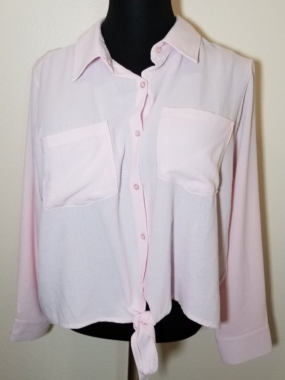 No Comment Womens 3X Pink Button Up Long Sleeve Front Tie Shirt Coastal Boho NWT